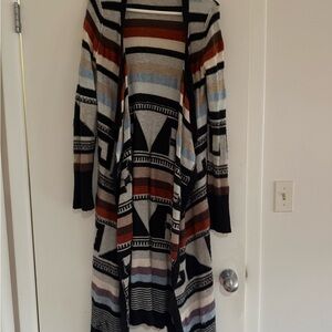 Free People Black Multi Aztec Long Open-Front Cardigan